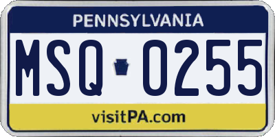 PA license plate MSQ0255