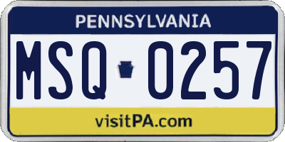 PA license plate MSQ0257