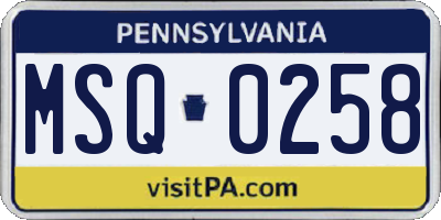 PA license plate MSQ0258