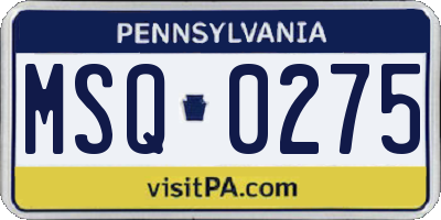 PA license plate MSQ0275