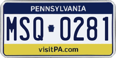 PA license plate MSQ0281