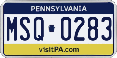 PA license plate MSQ0283