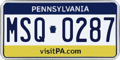 PA license plate MSQ0287