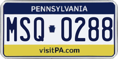 PA license plate MSQ0288