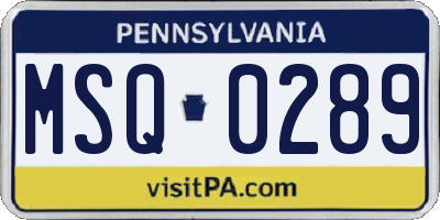 PA license plate MSQ0289