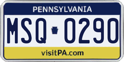 PA license plate MSQ0290