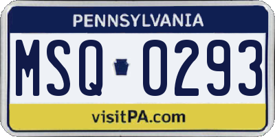 PA license plate MSQ0293