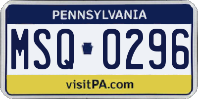 PA license plate MSQ0296