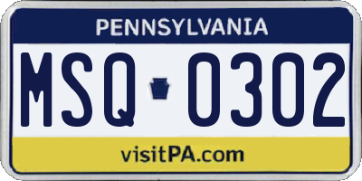 PA license plate MSQ0302