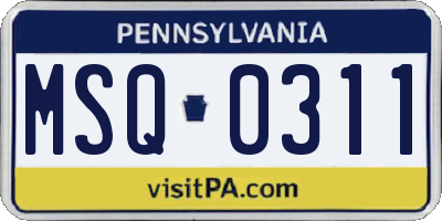 PA license plate MSQ0311