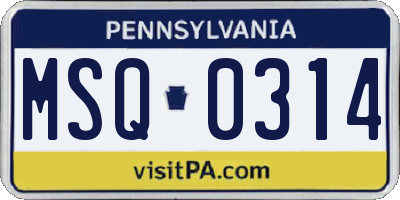 PA license plate MSQ0314