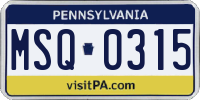 PA license plate MSQ0315