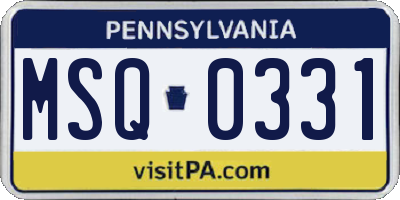 PA license plate MSQ0331