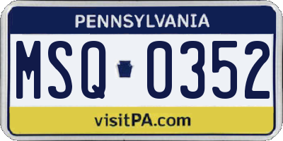 PA license plate MSQ0352