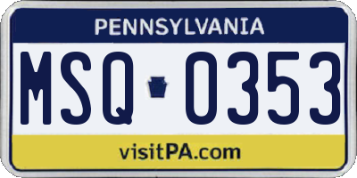 PA license plate MSQ0353