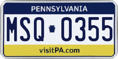 PA license plate MSQ0355