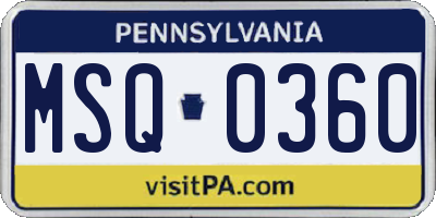 PA license plate MSQ0360