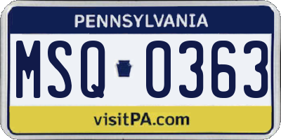 PA license plate MSQ0363