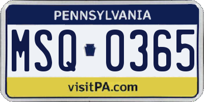 PA license plate MSQ0365