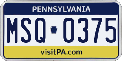 PA license plate MSQ0375