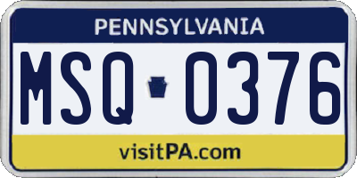 PA license plate MSQ0376