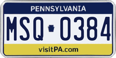 PA license plate MSQ0384