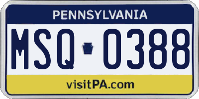 PA license plate MSQ0388