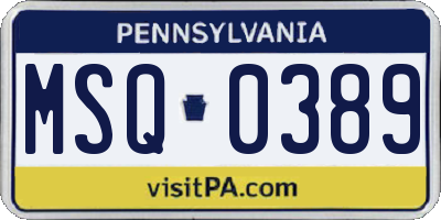 PA license plate MSQ0389