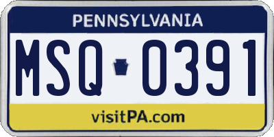 PA license plate MSQ0391