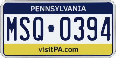 PA license plate MSQ0394