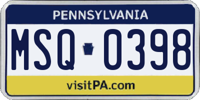 PA license plate MSQ0398
