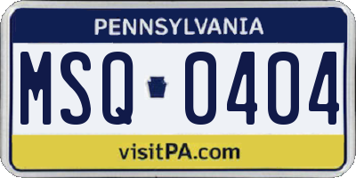 PA license plate MSQ0404