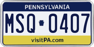 PA license plate MSQ0407