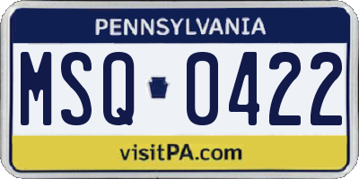 PA license plate MSQ0422