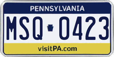 PA license plate MSQ0423