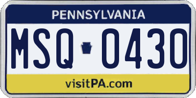 PA license plate MSQ0430