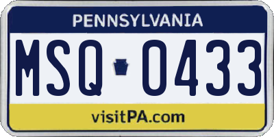 PA license plate MSQ0433