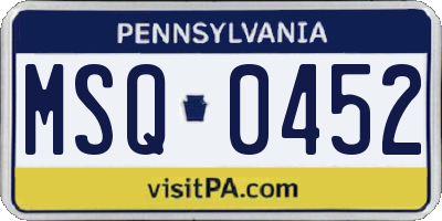 PA license plate MSQ0452