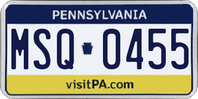PA license plate MSQ0455