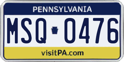 PA license plate MSQ0476