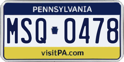PA license plate MSQ0478