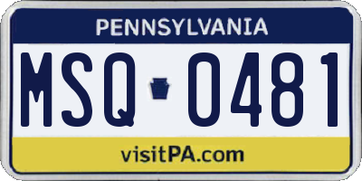 PA license plate MSQ0481