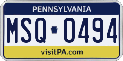 PA license plate MSQ0494