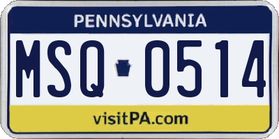 PA license plate MSQ0514