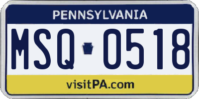PA license plate MSQ0518