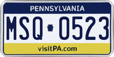 PA license plate MSQ0523