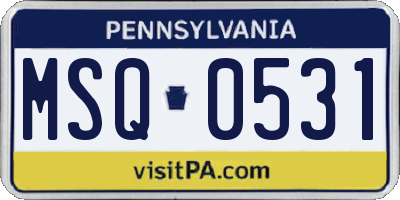 PA license plate MSQ0531