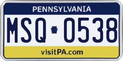 PA license plate MSQ0538
