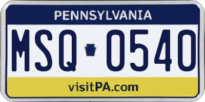 PA license plate MSQ0540