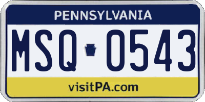 PA license plate MSQ0543